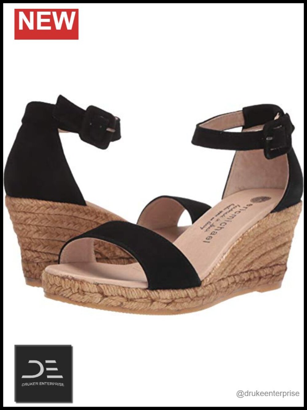 Eric Michael Milan Wedge Sandals Leather Ankle Strap Rhinestone